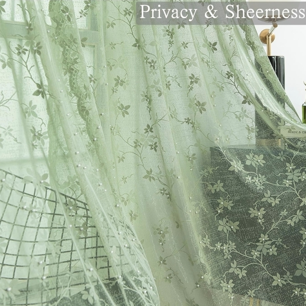 Sage Green Lace Curtains 55" X 108" Set Of 2 - Picture 2 of 3